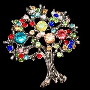 Vintage style silver multicolored rhinestones tree of life brooch PENDAN… NWT